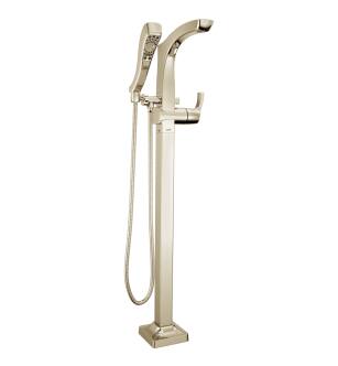 Delta Tesla® T4752-PNFL Single Handle Floor Mount Tub Filler Trim with Hand Shower in Polished Nickel