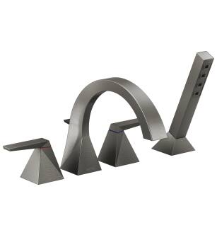 Delta Trillian™ T4746-KS-PR Two-Handle Roman Tub Trim with Hand Shower in Lumicoat Black Stainless