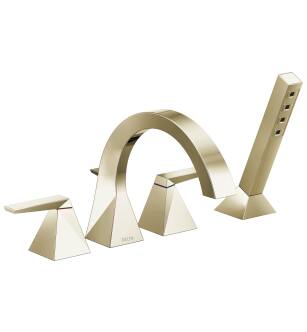 Delta Trillian™ T4746-PN-PR Two-Handle Roman Tub Trim with Hand Shower in Lumicoat Polished Nickel