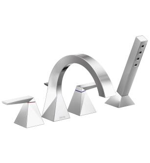 Delta Trillian™ T4746-PR Two-Handle Roman Tub Trim with Hand Shower in Lumicoat Chrome