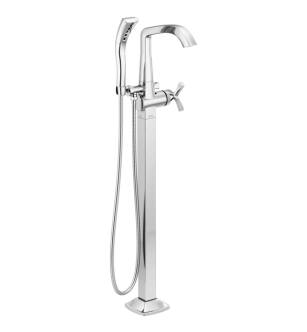 Delta T47766-FL Stryke 42 7/8" Single Cross Handle Floor Mount Tub Filler with Handshower and H2Okinetic Technology in Chrome