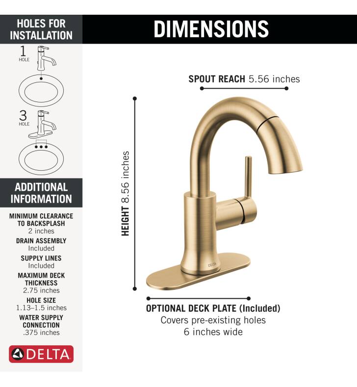 Delta Faucet Trinsic Single Hole Bathroom Faucet, Gold Bathroom Faucet,  Single Handle Bathroom Faucet, Metal Drain Assembly, Champagne Bron 