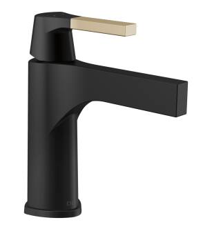 Delta Zura® 574-GZMPU-DST Single Handle Bathroom Faucet Three Hole Deck Mount in Matte Black / Champagne Bronze