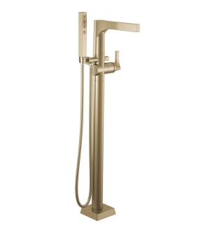 Delta Zura® T4774-CZFL Single Handle Floor Mount Tub Filler Trim with Hand Shower in Champagne Bronze
