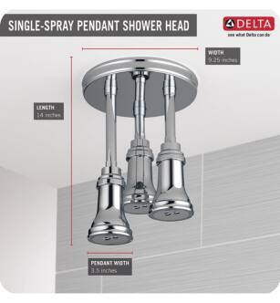 Delta 57190-25-L Universal Showering 9 1/4" Ceiling Mount 2.5 GPM Pendant Raincan Shower Head with H2Okinetic Technology and LED Light