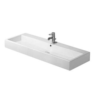 Duravit 0454120030 Vero 47 1/4" Wall Mount Bathroom Sink with Overflow and Tap Platform in White / Glazed Underside