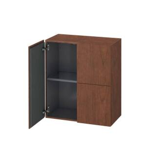 Duravit LC117701313 L Cube 14 3/8" Wall Mount Semi-Tall Linen Cabinet with One Glass Shelf in American Walnut
