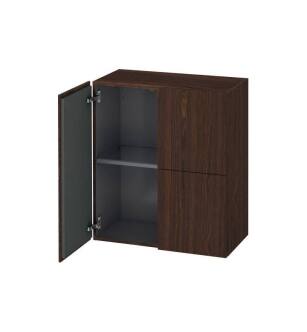 Duravit LC117706969 L Cube 14 3/8" Wall Mount Semi-Tall Linen Cabinet with One Glass Shelf in Walnut Brushed