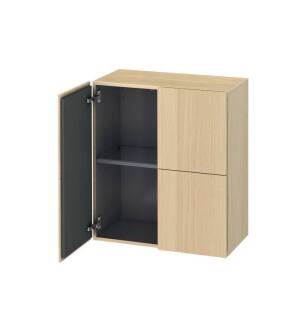 Duravit LC117707171 L Cube 14 3/8" Wall Mount Semi-Tall Linen Cabinet with One Glass Shelf in Mediterranean Oak