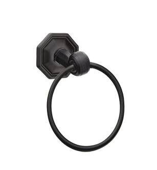 Emtek 270115FB 6 1/2" Wall Mount Towel Ring with #15 Rosette in Flat Black Bronze