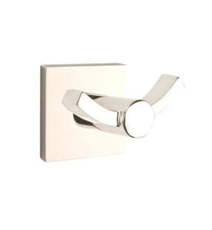 Emtek 280910US14 3 3/8" Wall Mount Double Hook with Square Rosette in Polished Nickel