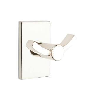 Emtek 280912US14 3 3/8" Wall Mount Double Hook with Modern Rectangular Rosette in Polished Nickel