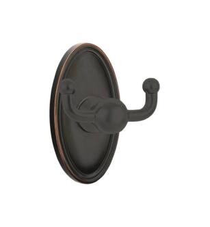 Emtek 26092US10B 3 3/8" Wall Mount Double Robe Hook with Oval Rosette in Oil Rubbed Bronze
