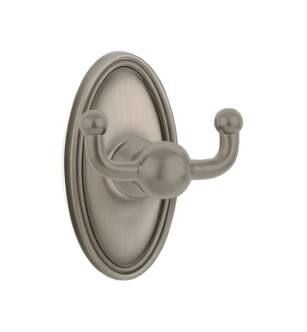 Emtek 26092US15A 3 3/8" Wall Mount Double Robe Hook with Oval Rosette in Pewter