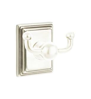 Emtek 260961US14 3 3/8" Wall Mount Double Robe Hook with Wilshire Rosette in Polished Nickel