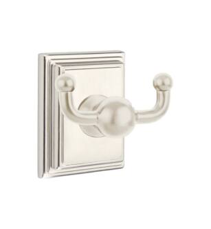 Emtek 260961US15 3 3/8" Wall Mount Double Robe Hook with Wilshire Rosette in Satin Nickel