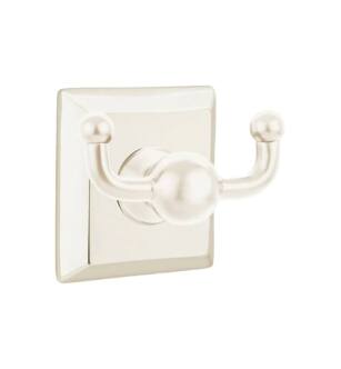 Emtek 260931US14 3 3/8" Wall Mount Double Robe Hook with Quincy Rosette in Polished Nickel