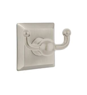 Emtek 260931US15 3 3/8" Wall Mount Double Robe Hook with Quincy Rosette in Satin Nickel