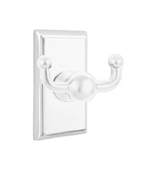 Emtek 26093US26 3 3/8" Wall Mount Double Robe Hook with Rectangular Rosette in Polished Chrome
