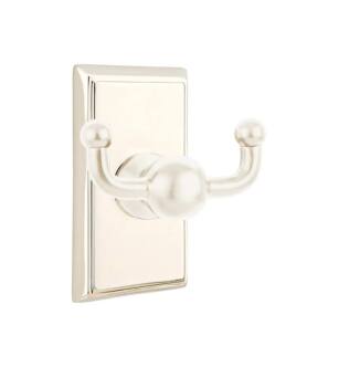 Emtek 26093US14 3 3/8" Wall Mount Double Robe Hook with Rectangular Rosette in Polished Nickel
