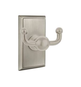 Emtek 26093US15A 3 3/8" Wall Mount Double Robe Hook with Rectangular Rosette in Pewter