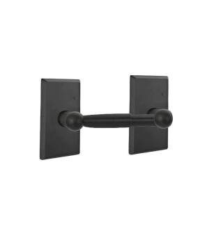 Emtek 23043FB 7 3/8" Wall Mount Spring Rod Toilet Paper Holder with #3 Rosette in Flat Black Bronze