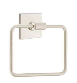 Emtek 290110US15 6" Wall Mount Single Post Towel Ring with Square Rosette in Satin Nickel