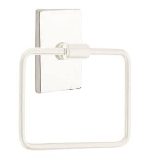 Emtek 290112US14 6" Wall Mount Single Post Towel Ring with Modern Rectangular Rosette in Polished Nickel