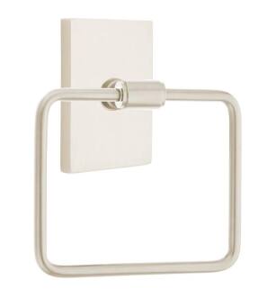Emtek 290112US15 6" Wall Mount Single Post Towel Ring with Modern Rectangular Rosette in Satin Nickel