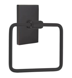 Emtek 290112US10B 6" Wall Mount Single Post Towel Ring with Modern Rectangular Rosette in Oil Rubbed Bronze