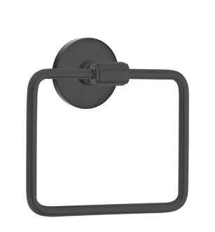 Emtek 290109US19 6" Wall Mount Single Post Towel Ring with Modern with Disc Rosette in Flat Black