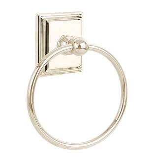 Emtek 260161US14 6 7/8" Wall Mount Towel Ring with Wilshire Rosette in Polished Nickel