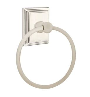 Emtek 260161US15 6 7/8" Wall Mount Towel Ring with Wilshire Rosette in Satin Nickel