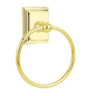 Emtek 260161US3 6 7/8" Wall Mount Towel Ring with Wilshire Rosette in Polished Brass - Lifetime