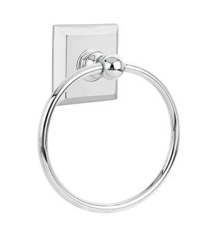 Emtek 260131US26 6 7/8" Wall Mount Towel Ring with Quincy Rosette in Mounting Hardware