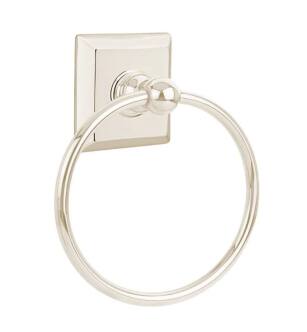Emtek 260131US14 6 7/8" Wall Mount Towel Ring with Quincy Rosette in Polished Nickel