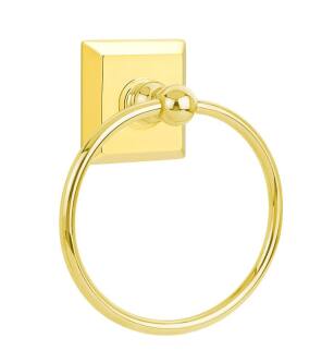 Emtek 260131US3 6 7/8" Wall Mount Towel Ring with Quincy Rosette in Polished Brass - Lifetime
