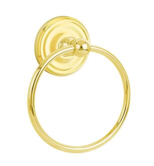 Emtek 26010US3 6 7/8" Wall Mount Towel Ring with Regular Rosette in Polished Brass - Lifetime