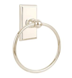 Emtek 26013US14 6 7/8" Wall Mount Towel Ring with Rectangular Rosette in Polished Nickel