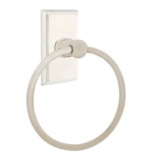 Emtek 26013US15 6 7/8" Wall Mount Towel Ring with Rectangular Rosette in Satin Nickel