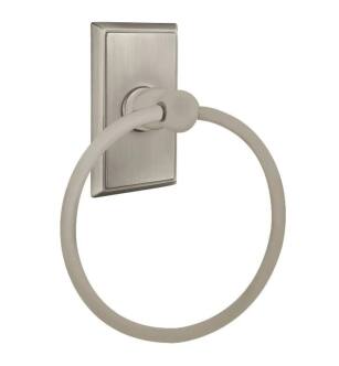 Emtek 26013US15A 6 7/8" Wall Mount Towel Ring with Rectangular Rosette in Pewter
