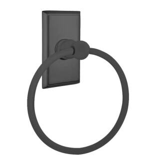 Emtek 26013US19 6 7/8" Wall Mount Towel Ring with Rectangular Rosette in Flat Black