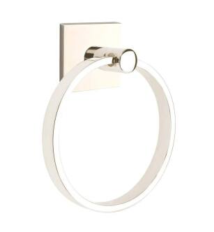 Emtek 280110US14 6 1/2" Wall Mount Towel Ring with Square Rosette in Polished Nickel