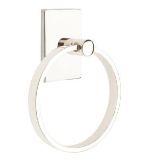 Emtek 280112US14 6 1/2" Wall Mount Towel Ring with Modern Rectangular Rosette in Polished Nickel