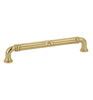 Emtek 86286US3 American Designer Ribbon & Reed 6" Center to Center Estate Fixed Cabinet Pull in Polished Brass