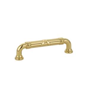 Emtek 86285US3 American Designer Ribbon & Reed 4" Center to Center Estate Fixed Cabinet Pull in Polished Brass