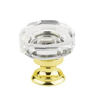 Emtek 86571US3 Crystal & Porcelain Lowell 1 3/8" Clear Crystal Cabinet Knob in Polished Brass