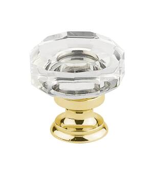Emtek 86571US4 Crystal & Porcelain Lowell 1 3/8" Clear Crystal Cabinet Knob in Satin Brass