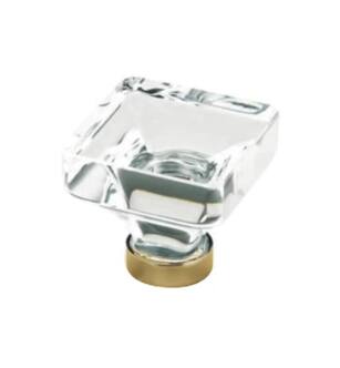 Emtek 86403US3 Crystal & Porcelain Lido 1 3/8" Square Clear Crystal Cabinet Knob in Polished Brass