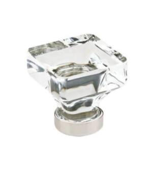 Emtek 86404US15 Crystal & Porcelain Lido 1 5/8" Square Clear Crystal Cabinet Knob in Satin Nickel